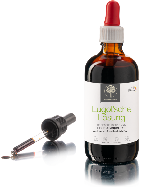 Lugols solution (<5%), iodine-potassium iodide solution 50ml pipette bottle