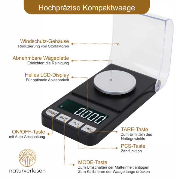 Hochpräzise Feinwaage 100g / 0,001g (1 Milligramm) incl. Tariergewicht