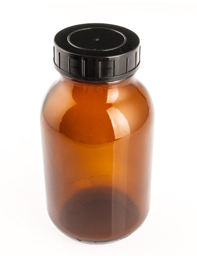 Wide-mouth amber glass bottle with lid (30/50/100/250/500/1000ml)