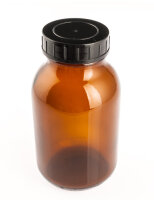 Wide-mouth amber glass bottle with lid 500ml